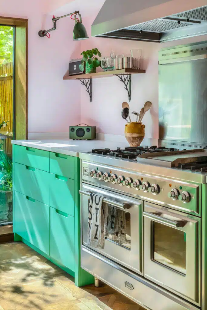 Granada Green Kitchen - Pink and green kitchen ILVE range cooker