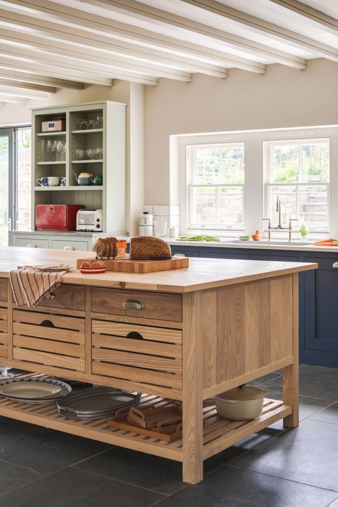 Farmhouse Kitchen - Freestanding island details with crate drawers