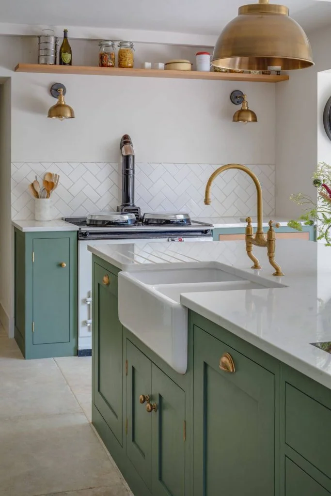 Country Kitchen - Farrow and ball green smoke double larder perrin and rowe tap