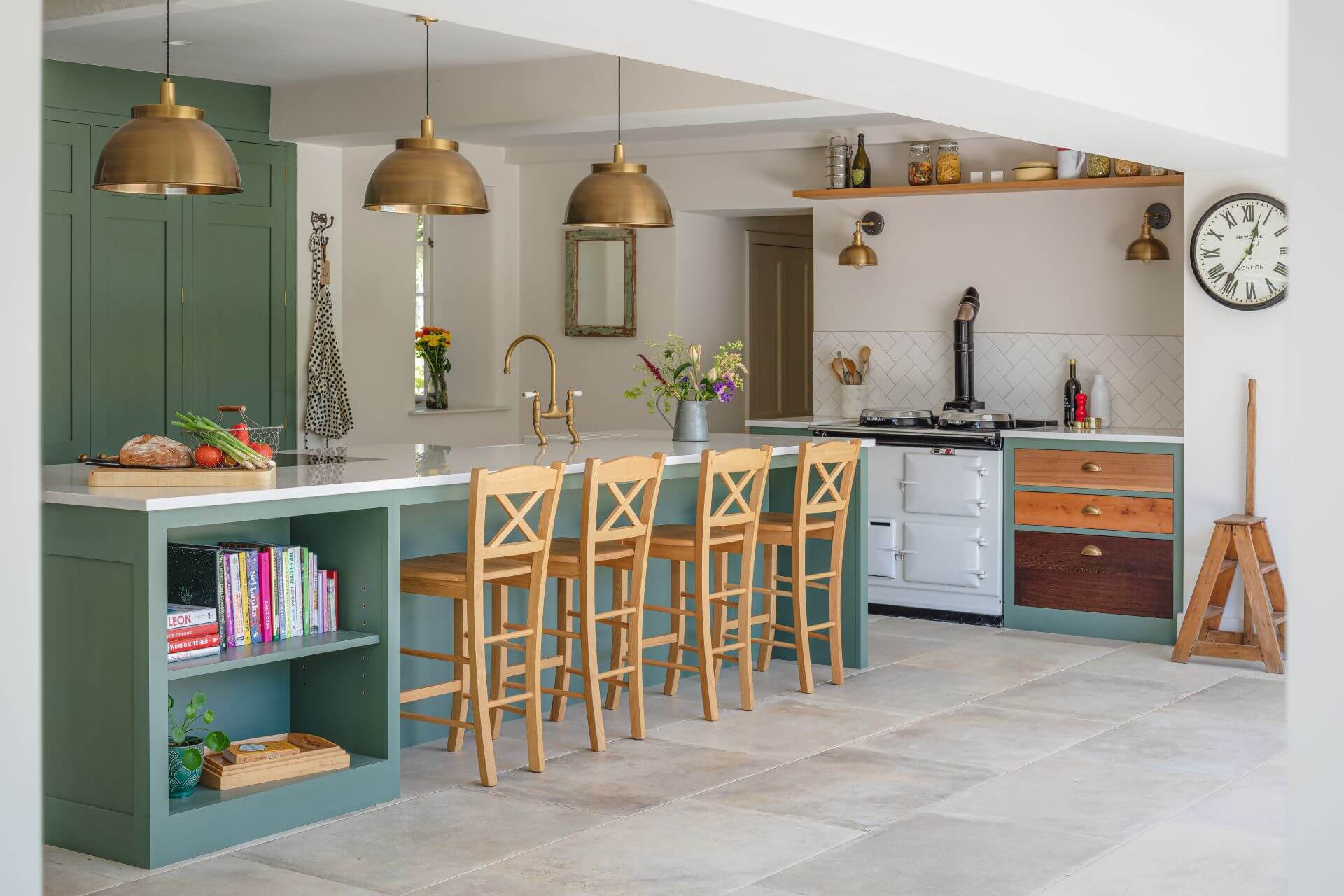 Country Kitchen - Farrow and ball green smoke with island