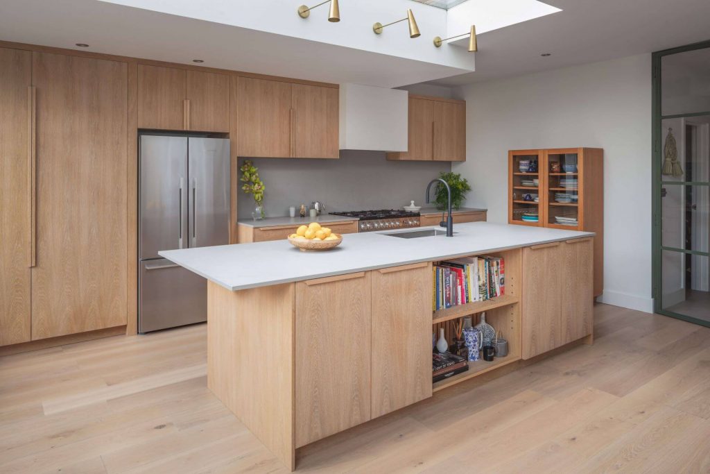 Japandi Kitchen - Bespoke overlay kitchen with caesarstone worktop