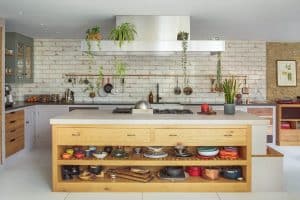 Cottage Kitchen - Large wooden island with bespoke extractor