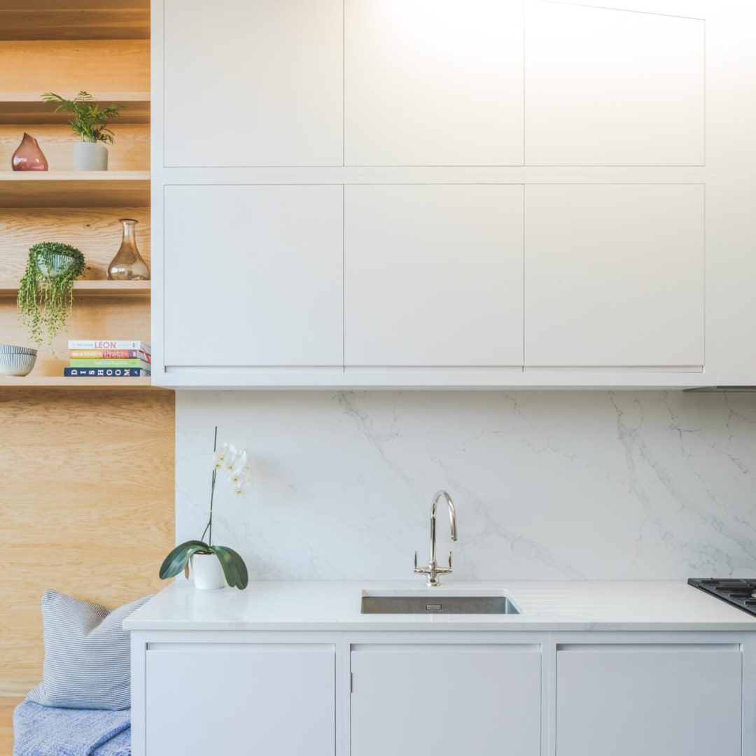 Contemporary London Townhouse Kitchen with tall flat panel cabinetry