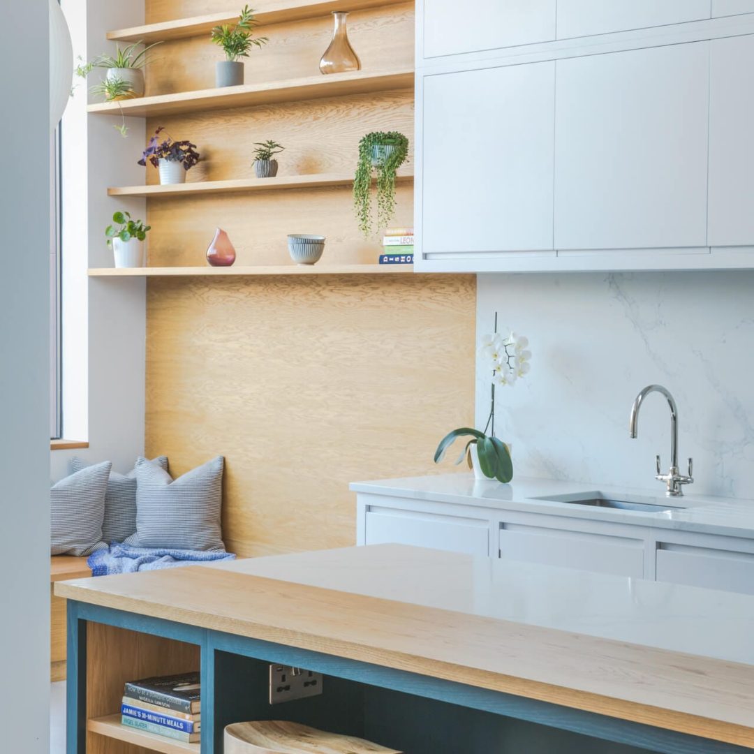Contemporary London Townhouse with architect extension with tall oak shelving