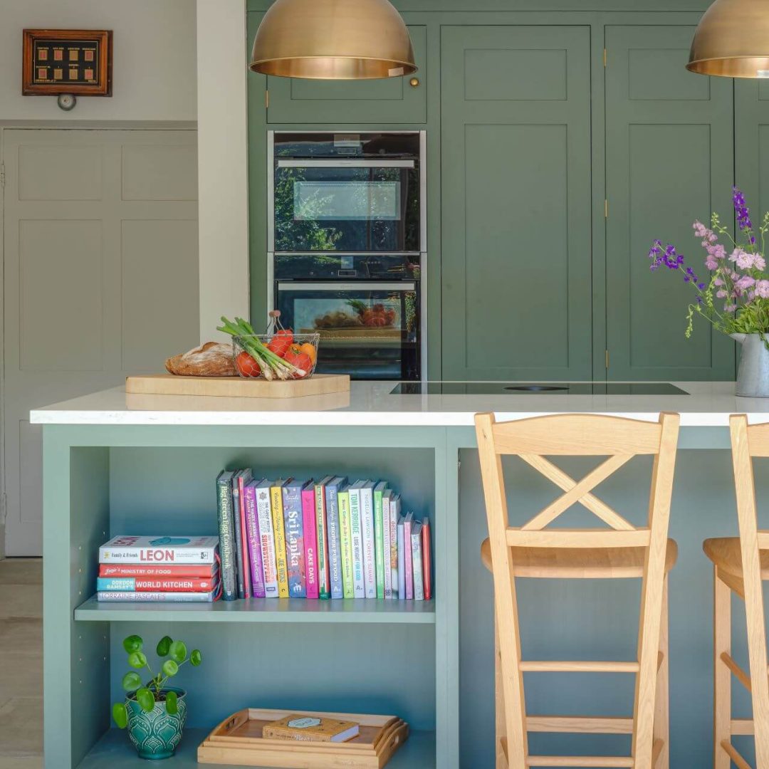 Country Kitchen - Island in farrow and ball green smoke